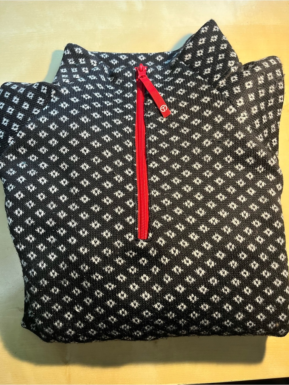Black & White T by Talbots Knit Half-Zip Sweater with Red Zip Pull